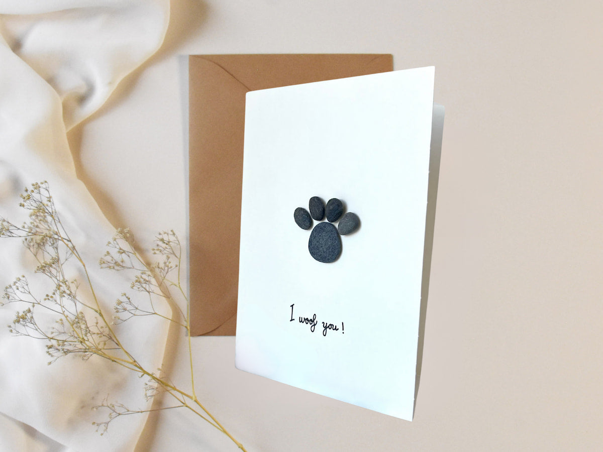"I Woof You" - Handmade Pebble Greeting Card