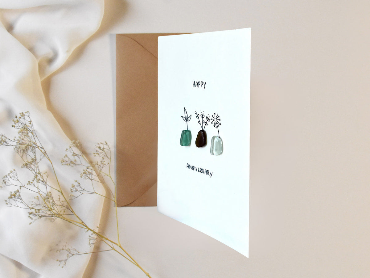 "Juntos, Florecemos" - Tarjeta de felicitación artesanal de cristal de mar
