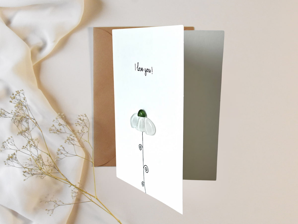"Mi flor más dulce" - Tarjeta de felicitación hecha a mano con cristal de mar