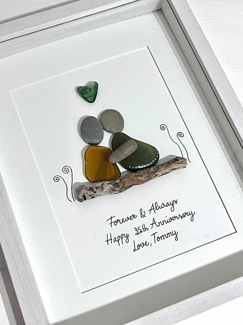 « Forever & Always » – Cadre photo personnalisé en verre de mer et galets