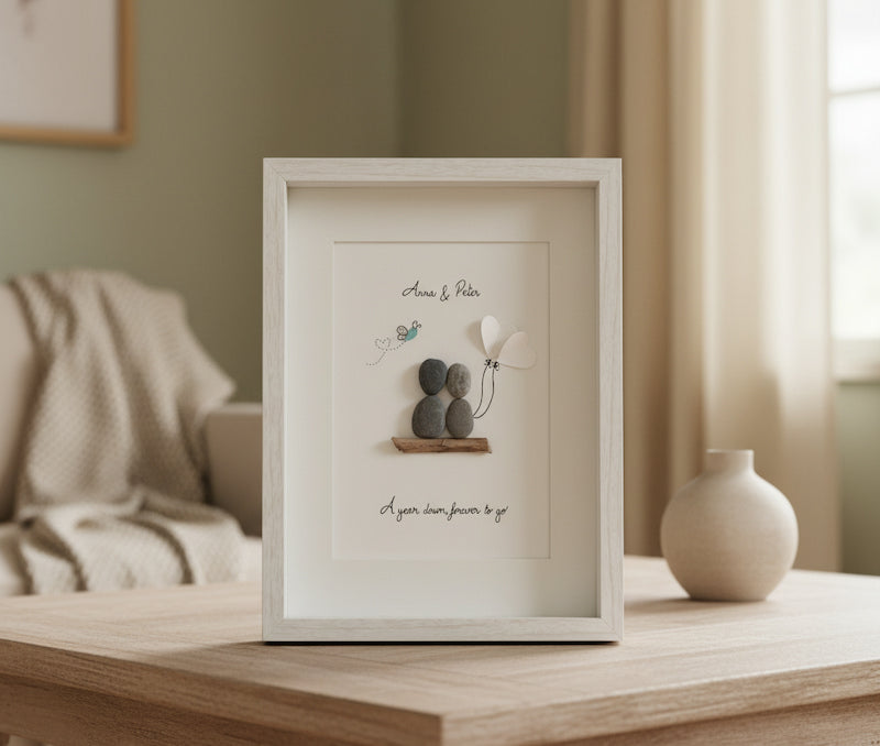 "1st Paper Year Anniversary" - Personalized Sea Glass Picture Frame Gift