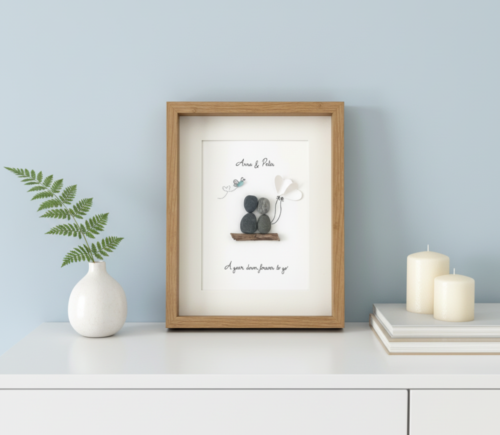 "1st Paper Year Anniversary" - Personalized Sea Glass Picture Frame Gift