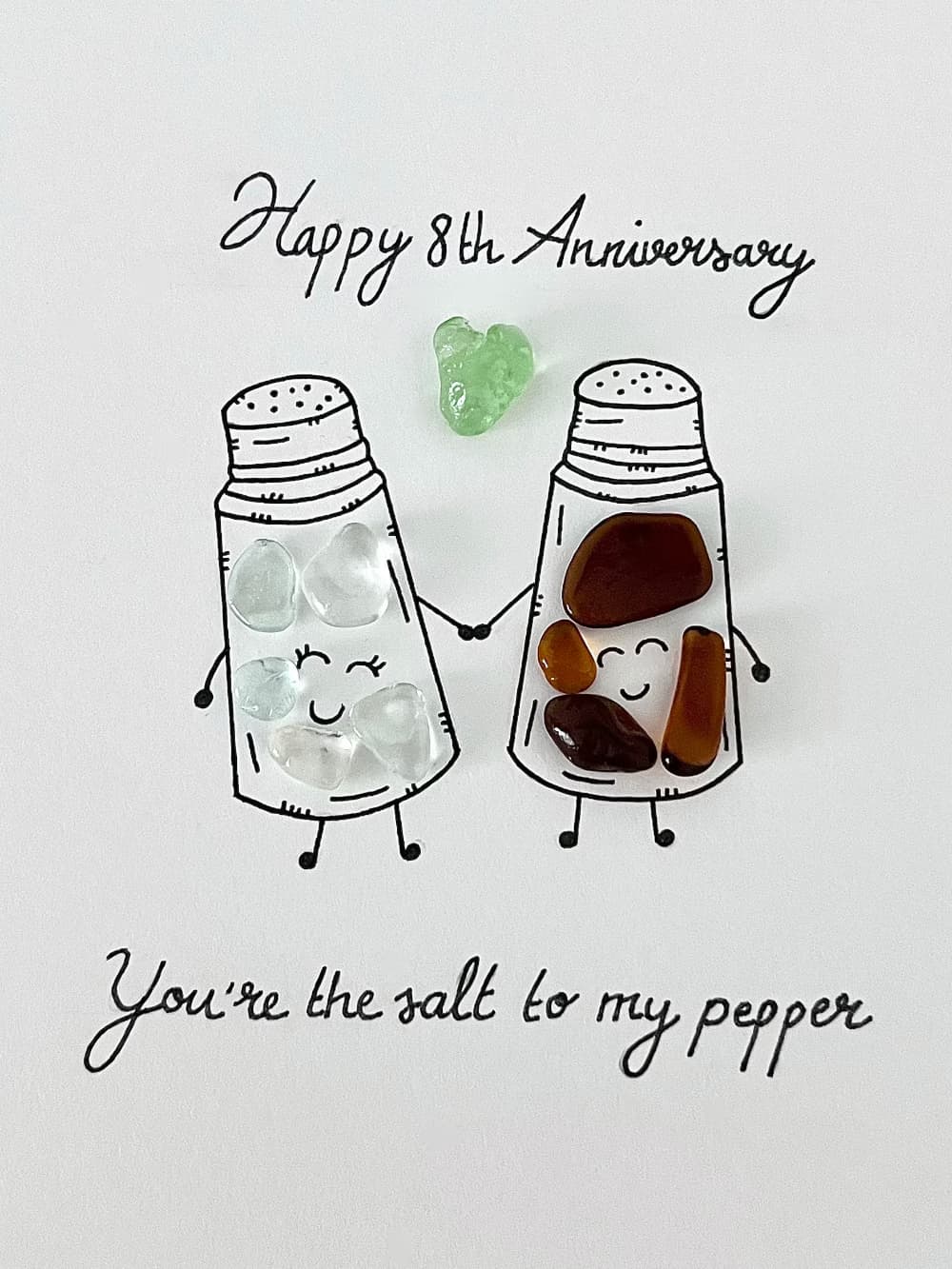 "8th Salt & Pepper Anniversary" - Personalized Sea Glass Picture Frame Gift