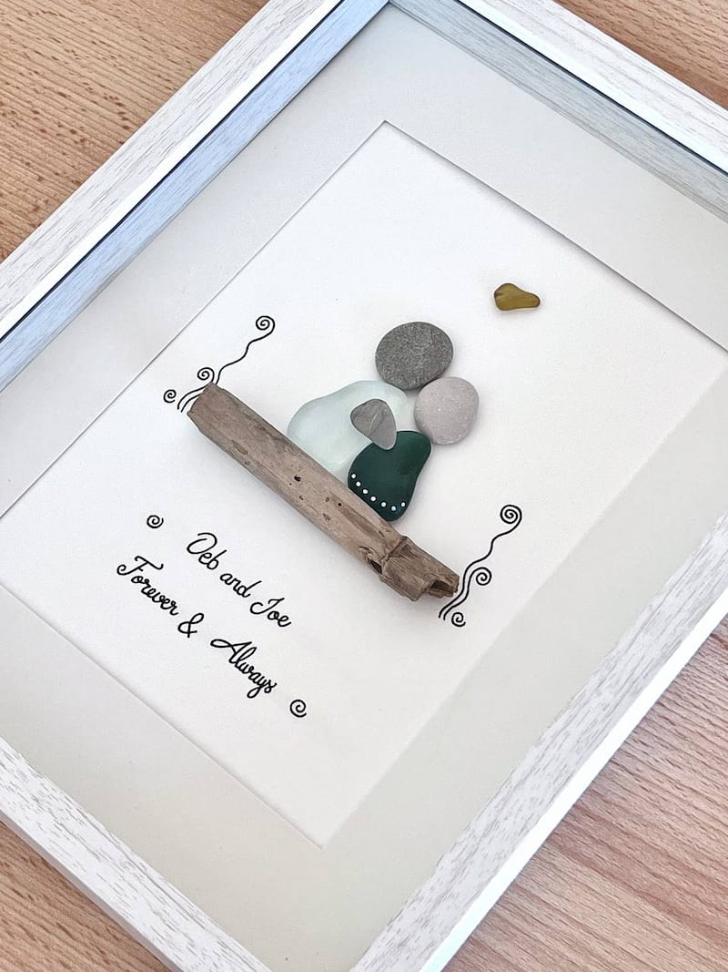 "Forever & Always" - Personalized Sea Glass & Pebble Picture Frame Gift