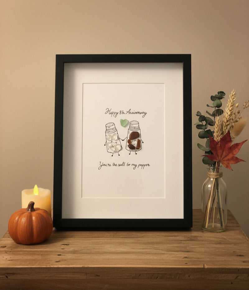 "8th Salt & Pepper Anniversary" - Personalized Sea Glass Picture Frame Gift