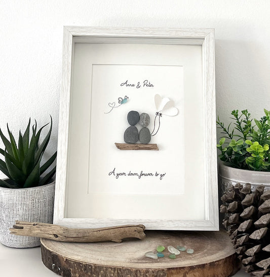 "1er Aniversario de Papel" - Regalo Personalizado de Marco de Fotos con Cristal de Mar