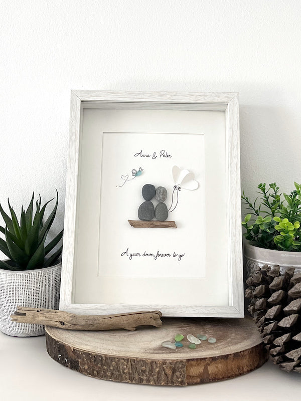 "1st Paper Year Anniversary" - Personalized Sea Glass Picture Frame Gift