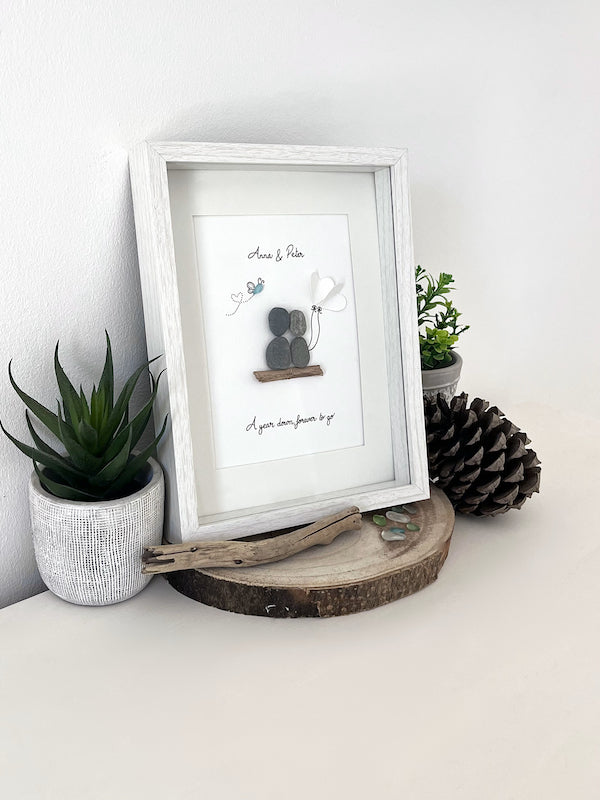"1st Paper Year Anniversary" - Personalized Sea Glass Picture Frame Gift