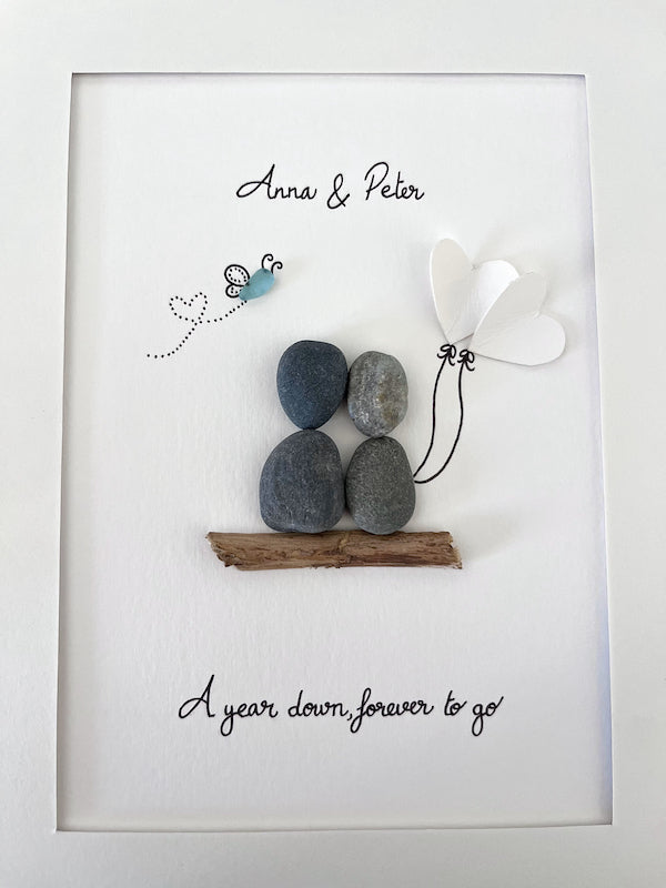 "1st Paper Year Anniversary" - Personalized Sea Glass Picture Frame Gift