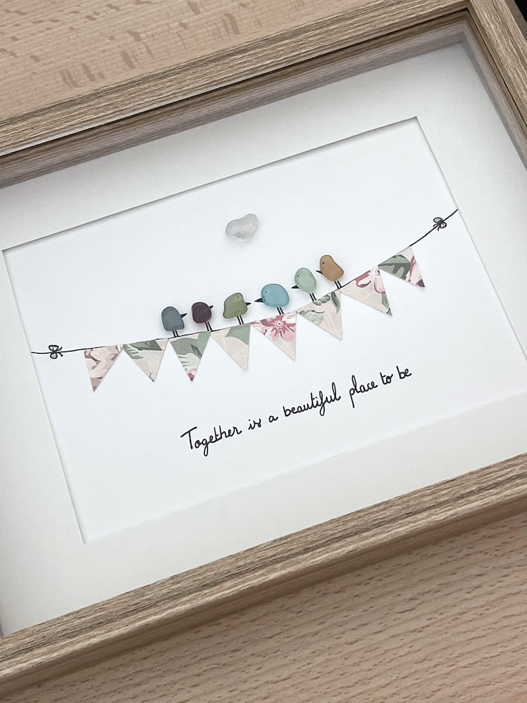"Juntos es un hermoso lugar para estar" - Marco de fotos personalizado de cristal de mar