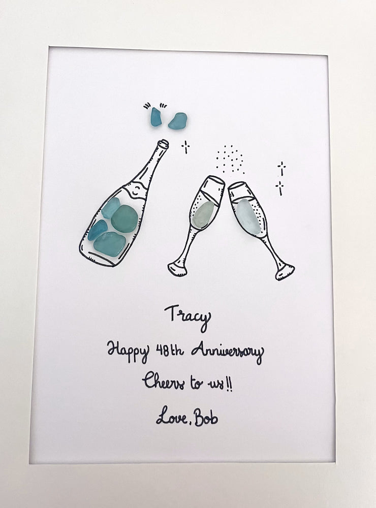 "¡Salud!" - Regalo de marco de fotos de cristal de mar personalizado y hecho a mano