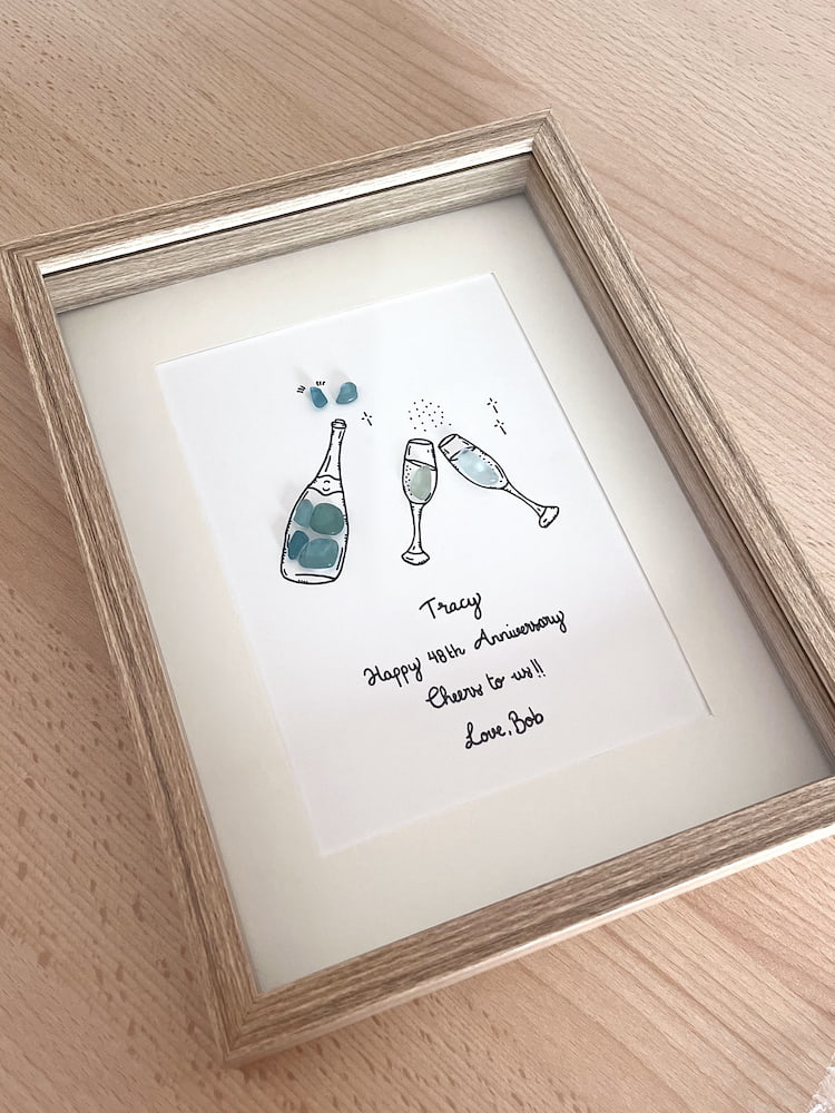 "¡Salud!" - Regalo de marco de fotos de cristal de mar personalizado y hecho a mano