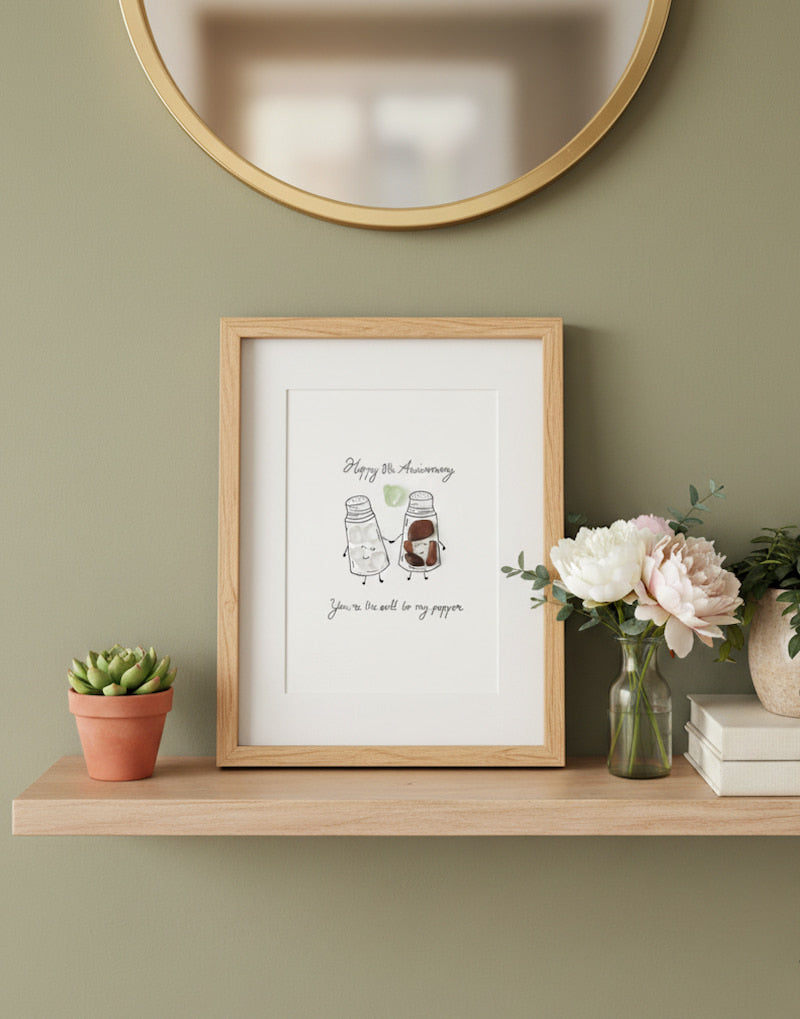 "8th Salt & Pepper Anniversary" - Personalized Sea Glass Picture Frame Gift