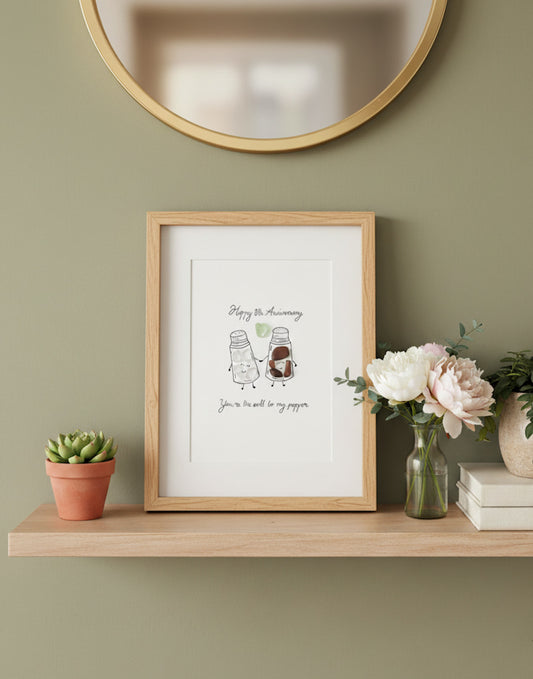 "8th Salt & Pepper Anniversary" - Personalized Sea Glass Picture Frame Gift