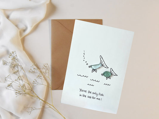 "Eres El Único Pez En El Mar Para Mí" - Tarjeta de Felicitación Artesanal de Cristal de Mar