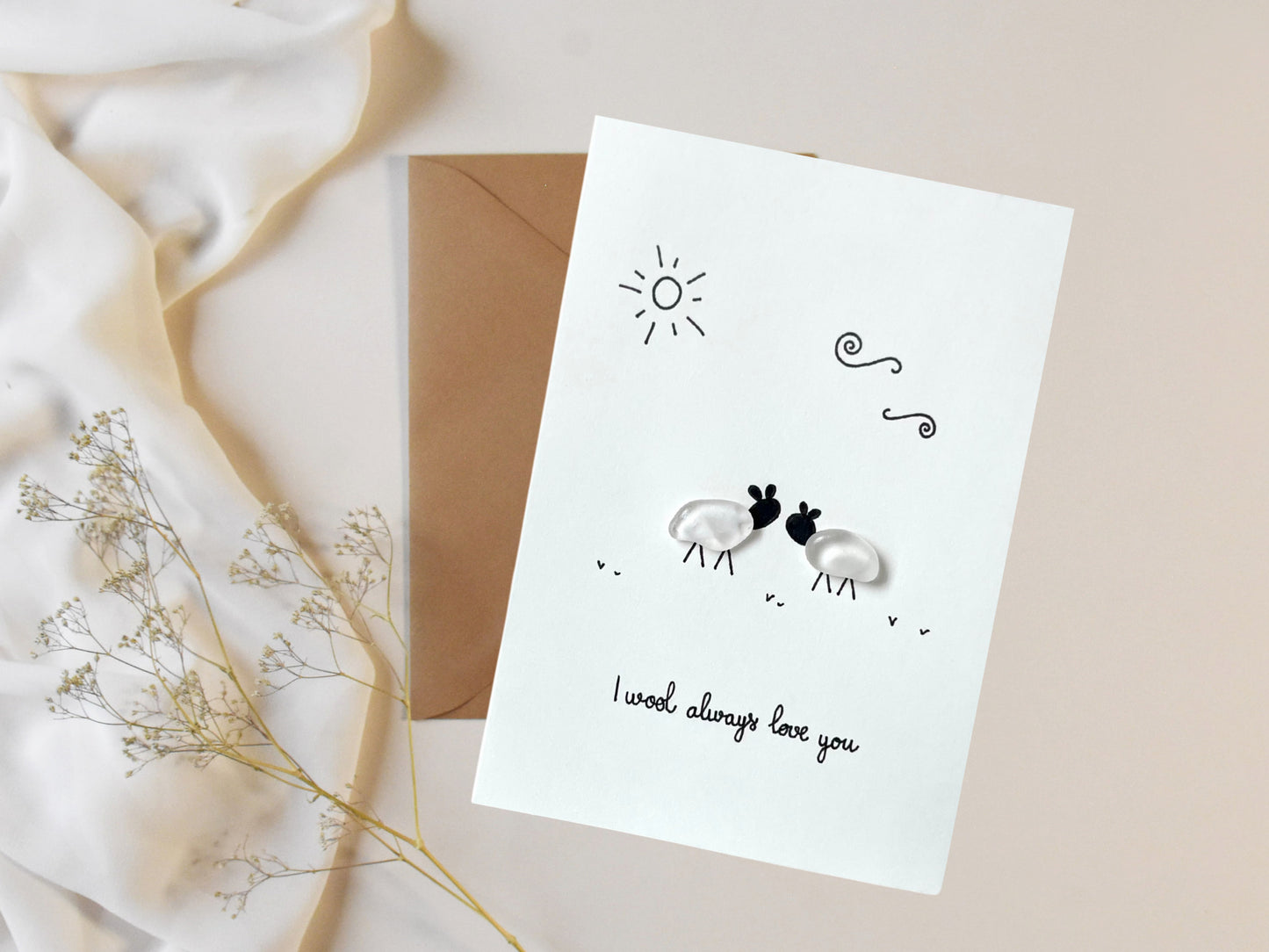 "I Wool Always Love You" - Handmade Sea Glass Greeting Card