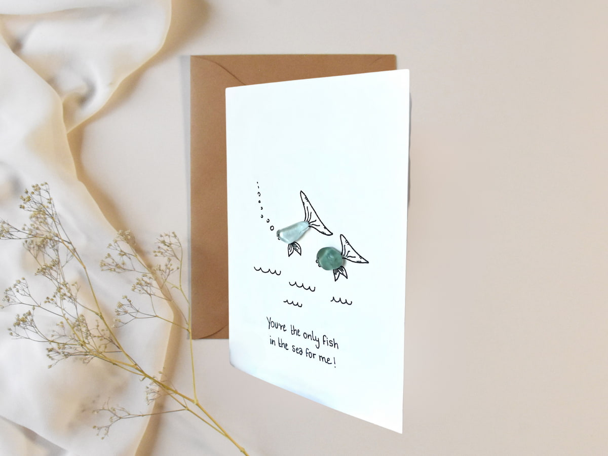 "Eres El Único Pez En El Mar Para Mí" - Tarjeta de Felicitación Artesanal de Cristal de Mar