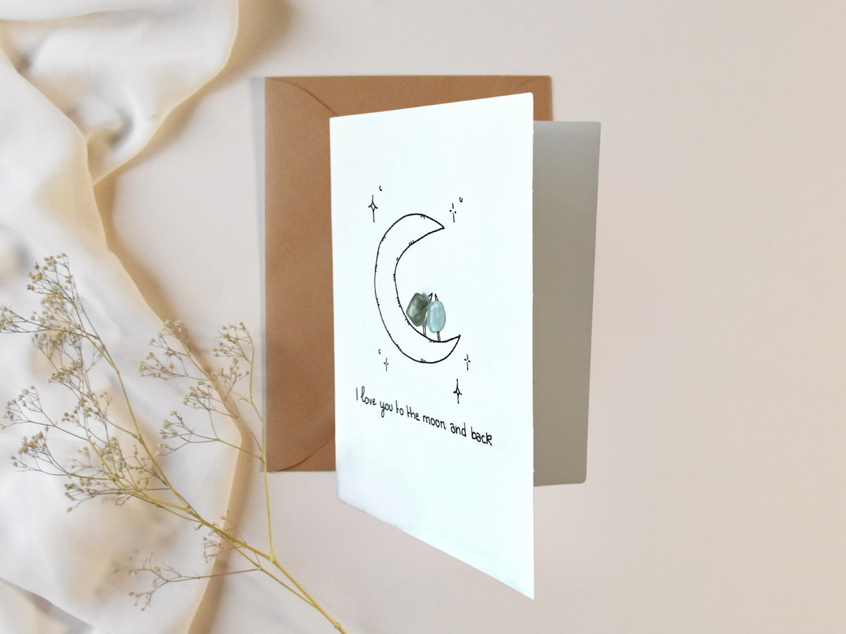 "I Love You To The Moon And Back" - Handmade Sea Glass Greeting Card