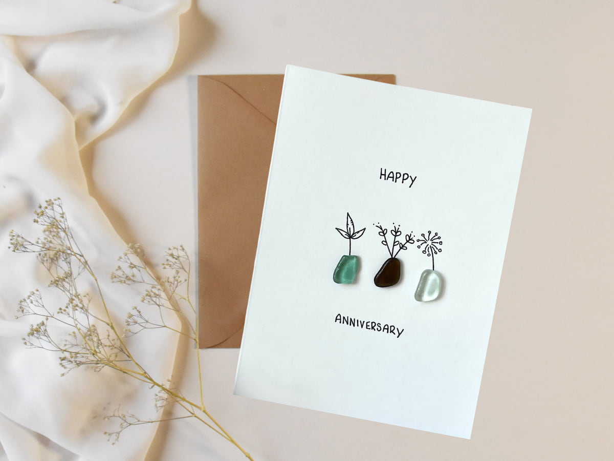 "Juntos, Florecemos" - Tarjeta de felicitación artesanal de cristal de mar