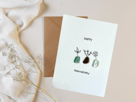 "Juntos, Florecemos" - Tarjeta de felicitación artesanal de cristal de mar