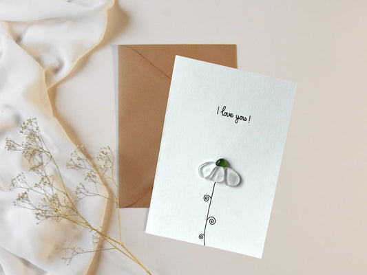 "Mi flor más dulce" - Tarjeta de felicitación hecha a mano con cristal de mar