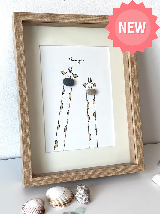 "Giraffe Love" - Personalized Sea Glass Picture Frame Gift