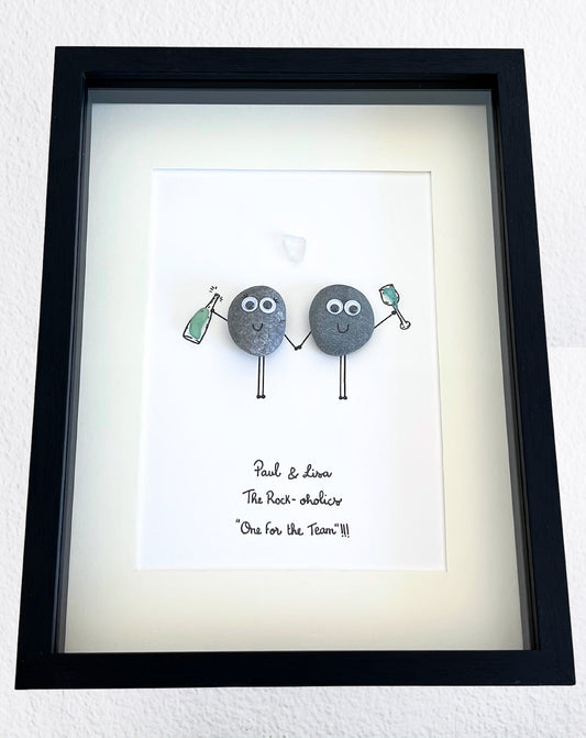 "Pareja Amor Guijarros" - Regalo de marco de fotos personalizado hecho a mano