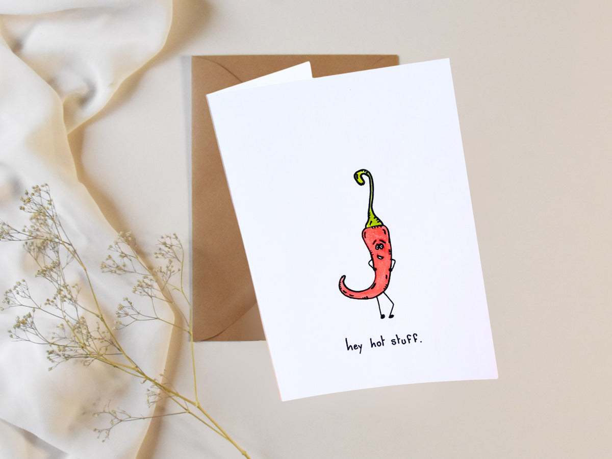 "Hey Hot Stuff!" - Handmade Greeting Card