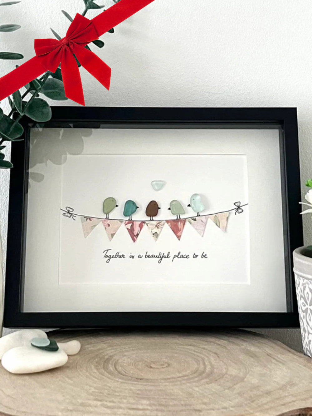 "Juntos es un hermoso lugar para estar" - Marco de fotos personalizado de cristal de mar