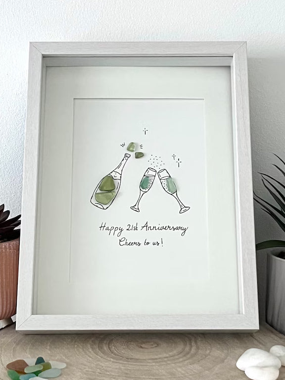 "¡Salud!" - Regalo de marco de fotos de cristal de mar personalizado y hecho a mano