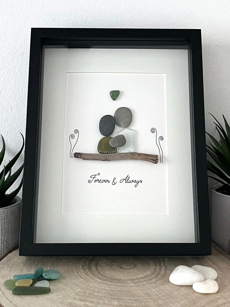 "Forever & Always" - Personalized Sea Glass & Pebble Picture Frame Gift