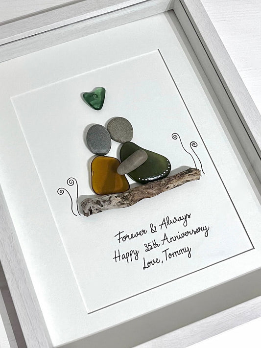 "Para siempre y siempre" - Marco de fotos personalizado de cristal de mar y guijarros
