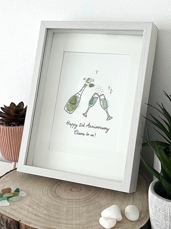 "¡Salud!" - Regalo de marco de fotos de cristal de mar personalizado y hecho a mano