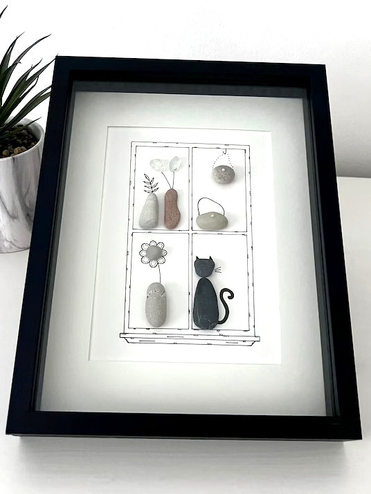 "Gato en Casa" - Marco de Fotos Personalizado con Cristal de Mar