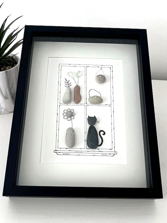 "Gato en Casa" - Marco de Fotos Personalizado con Cristal de Mar