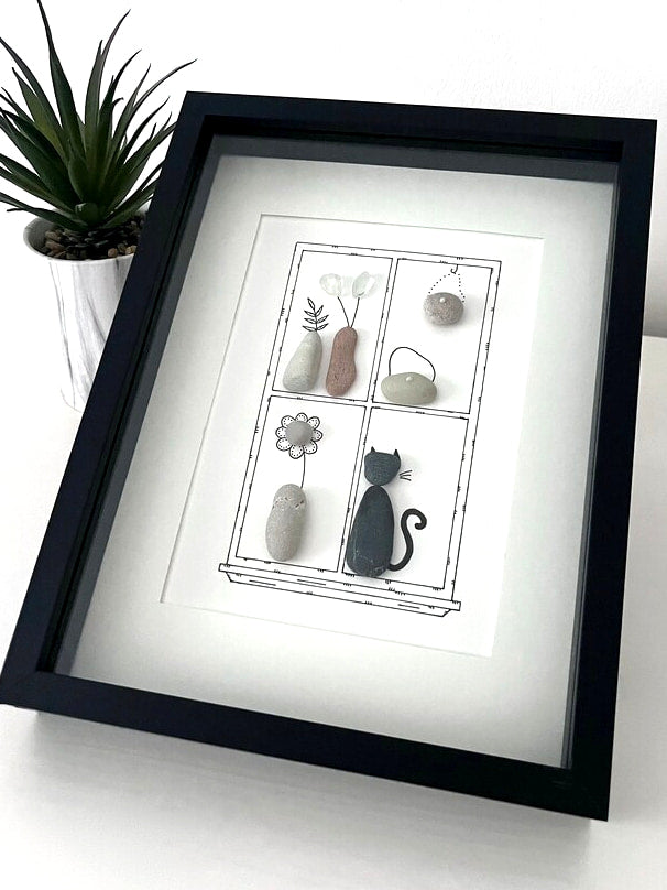 "Gato en Casa" - Marco de Fotos Personalizado con Cristal de Mar
