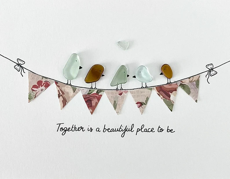 "Juntos es un hermoso lugar para estar" - Marco de fotos personalizado de cristal de mar