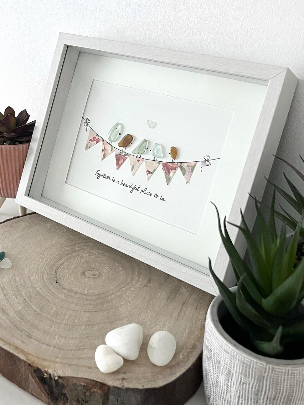 "Juntos es un hermoso lugar para estar" - Marco de fotos personalizado de cristal de mar