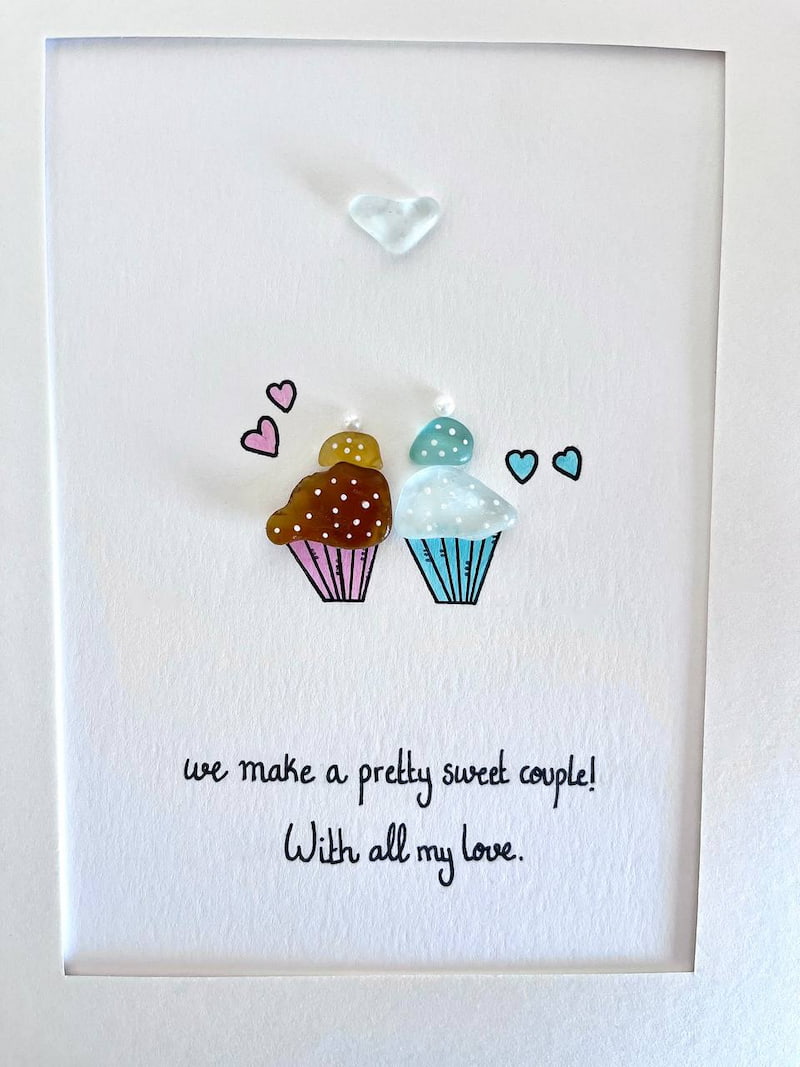 "We Make A Pretty Sweet Couple" - Personalized Sea Glass Picture Frame Gift