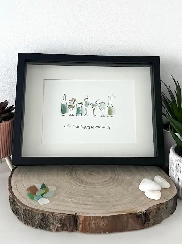 Sea glass cocktails frame artwork